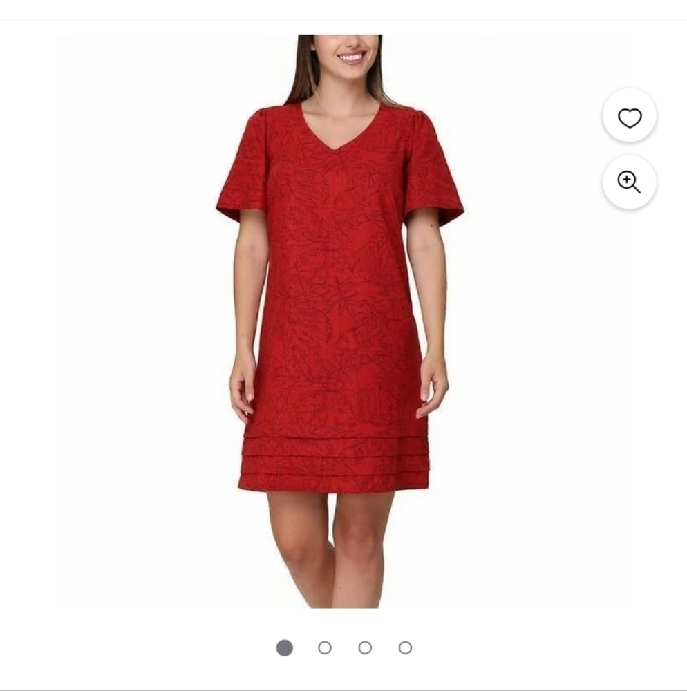 Nicole Miller Original‎ Linen Blend Floral V Neck Tiered Hem Red Mini Dress Sz M